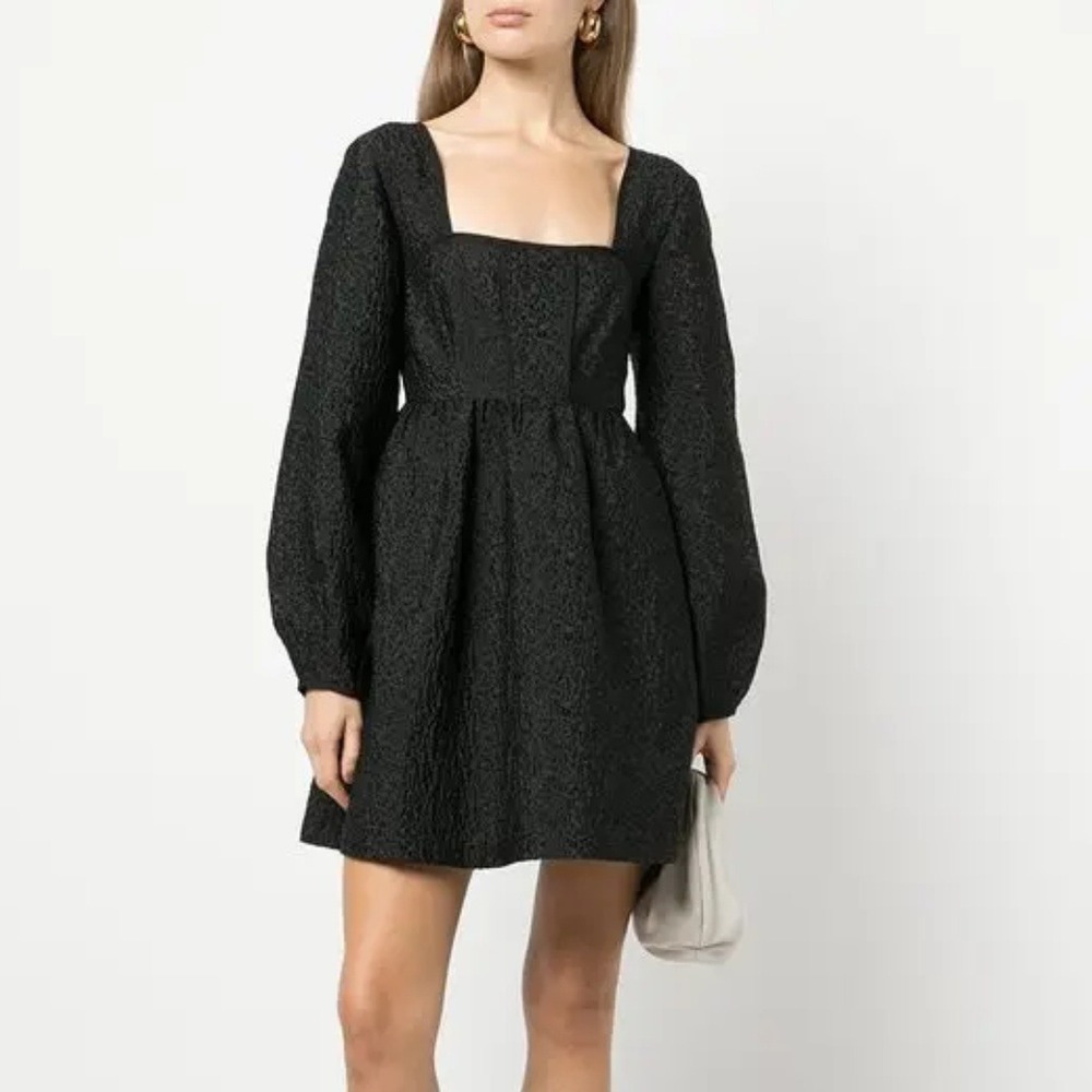 NWT Simkhai Lucia Mini Black Dress Jacquard Puff Sleeve Cutout Mini Dress Size 8